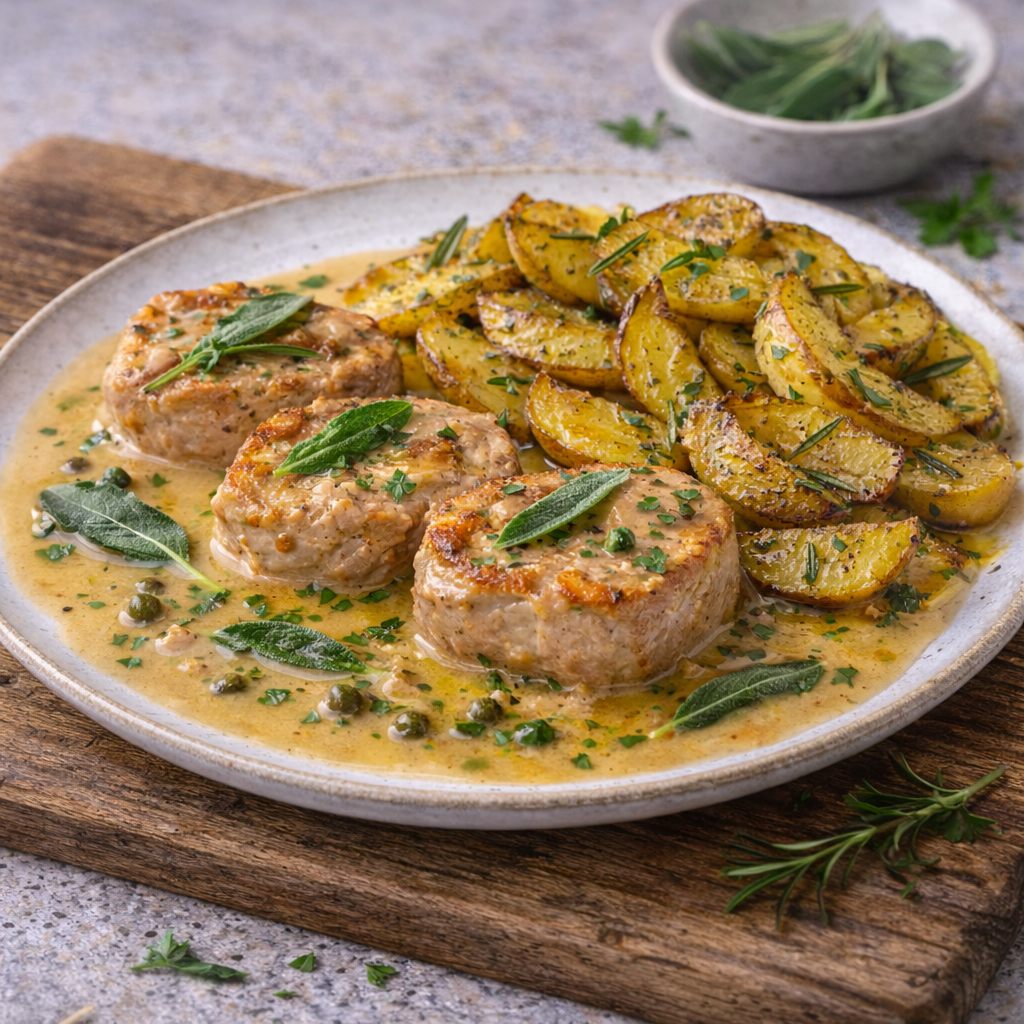 Putenmedaillons in Butter-Salbeisoße