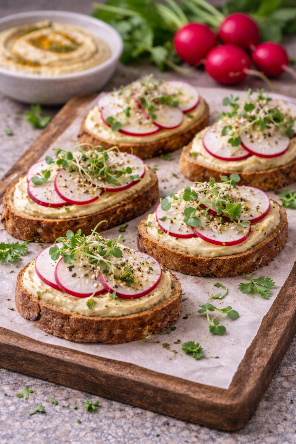Hummus-Radieschen Canapé (vegan)