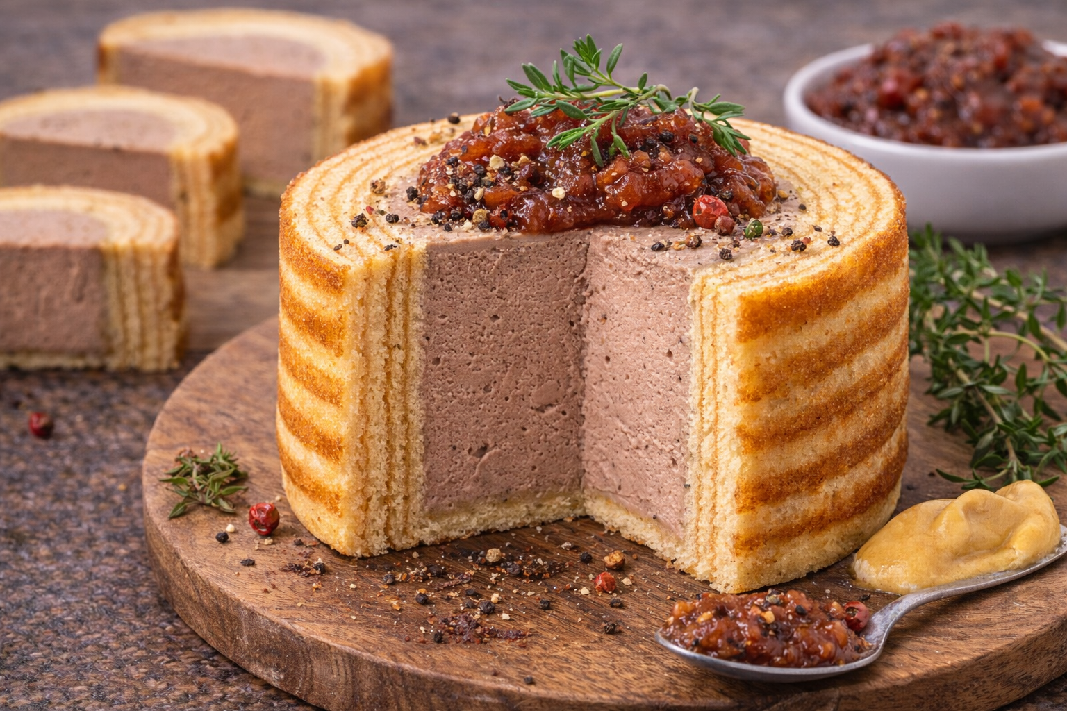 Geflügelleber-Mousse im Baumkuchenmantel