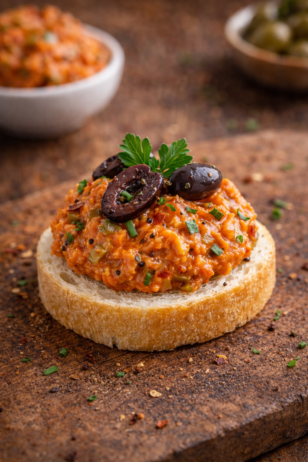 Pikante Olivenpaste Canapé (vegan)