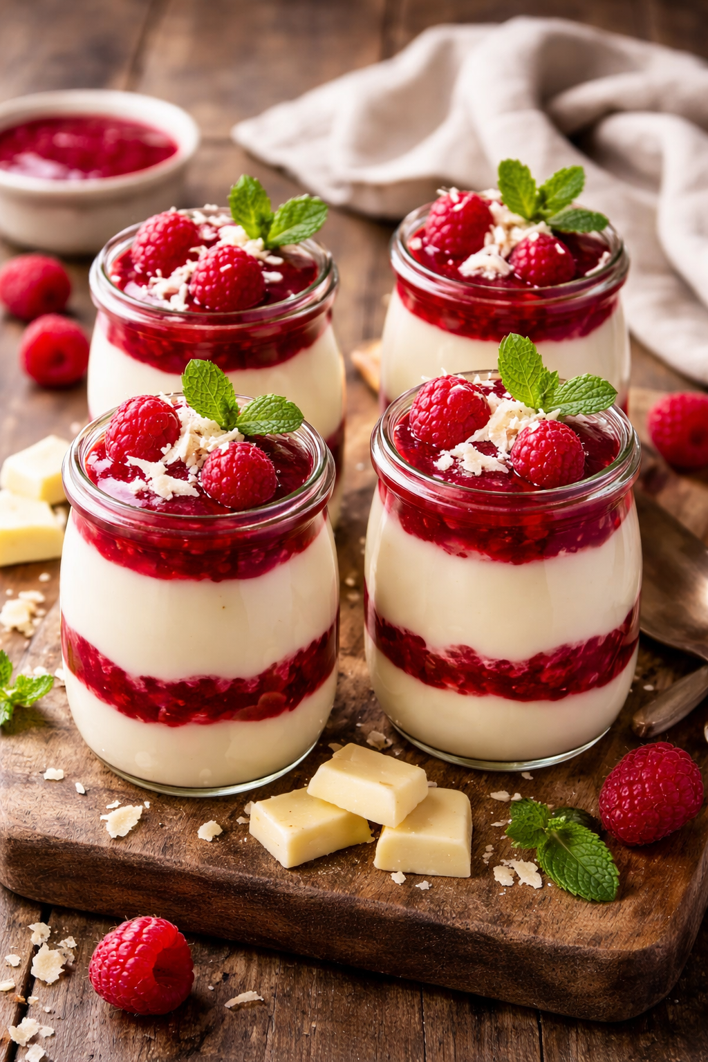 Weiße Schokoladen-Parfait mit Himbeerspiegel