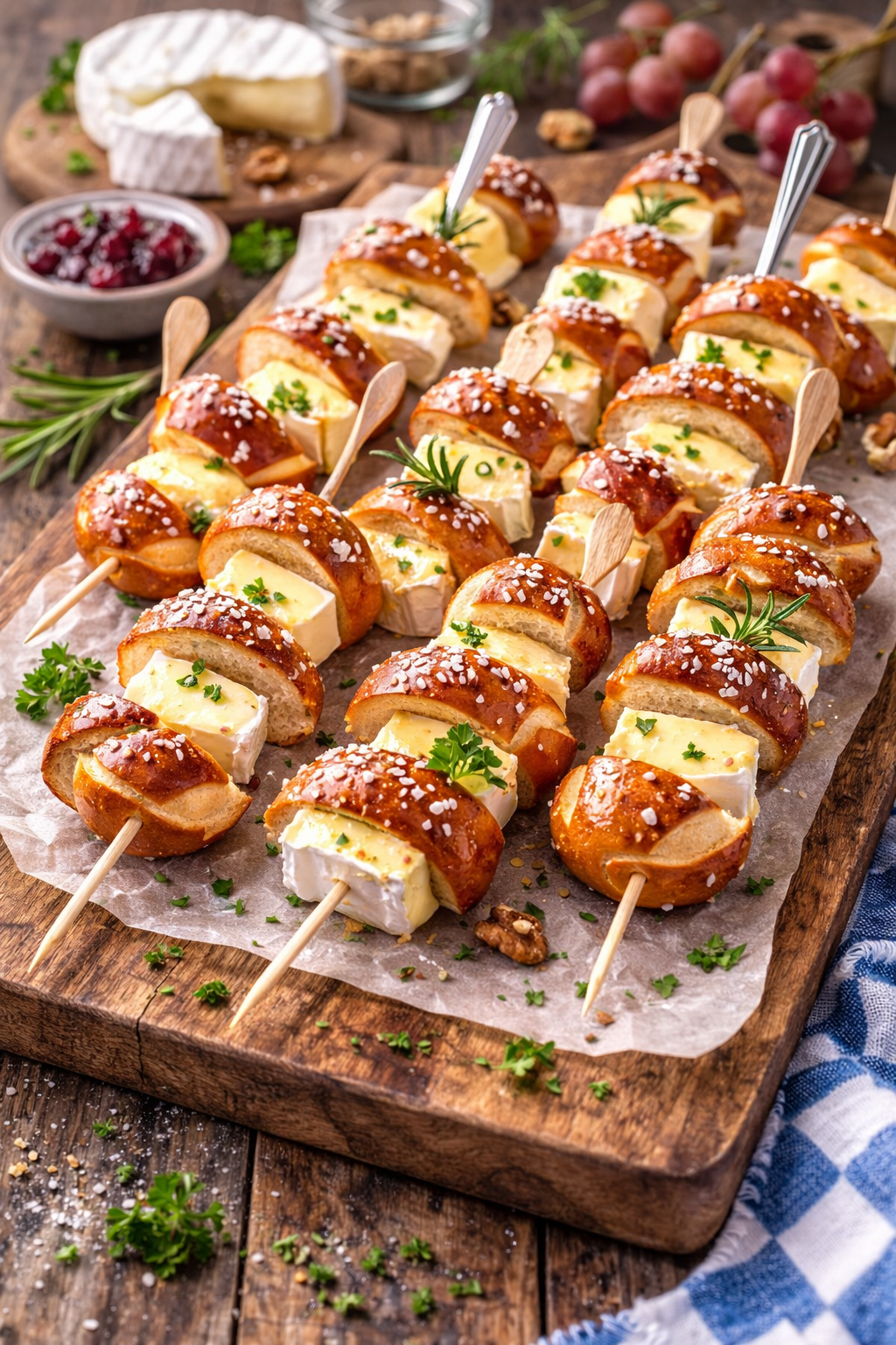 Brezenspieße mit Camembert (veggie)