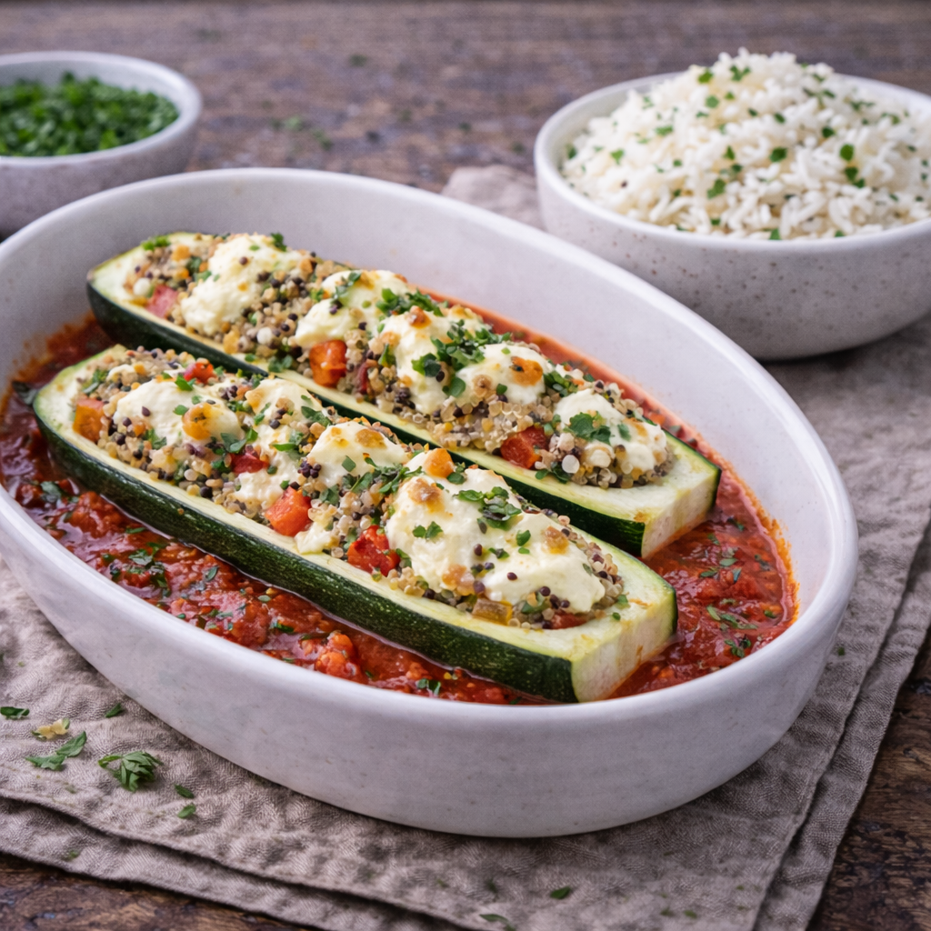 Gefüllte Feta-Zucchini-Schiffchen (veggie)