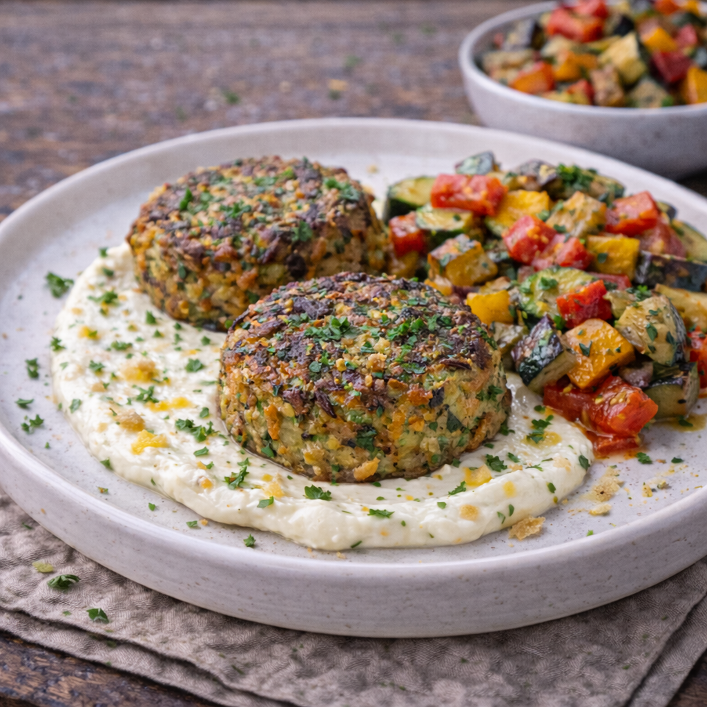 Gemüsepflanzerl auf feiner Zitronencreme (veggie)