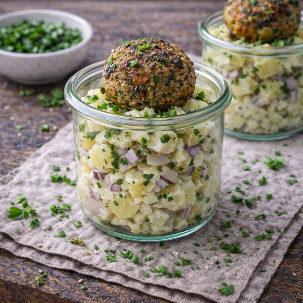 Vegetarische Frikadellen auf Kartoffelsalat (veggie)