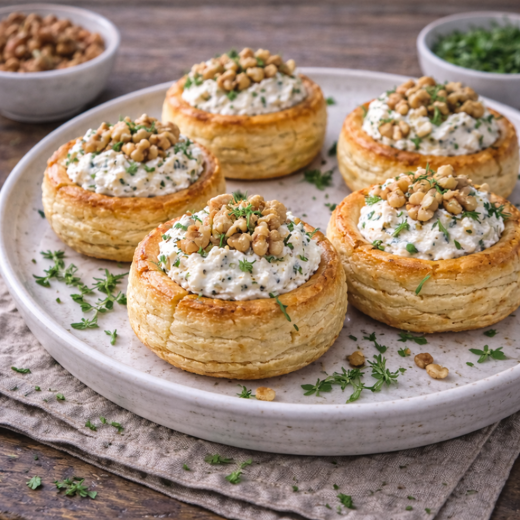 Blätterteig Körbchen  mit Gorgonzola-Creme und Walnüssen (veggie)