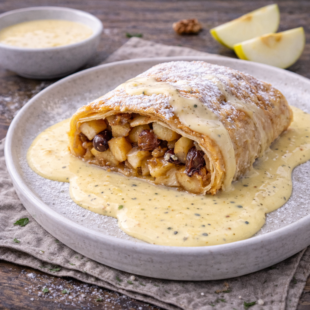 Apfelstrudel mit Vanillesauce