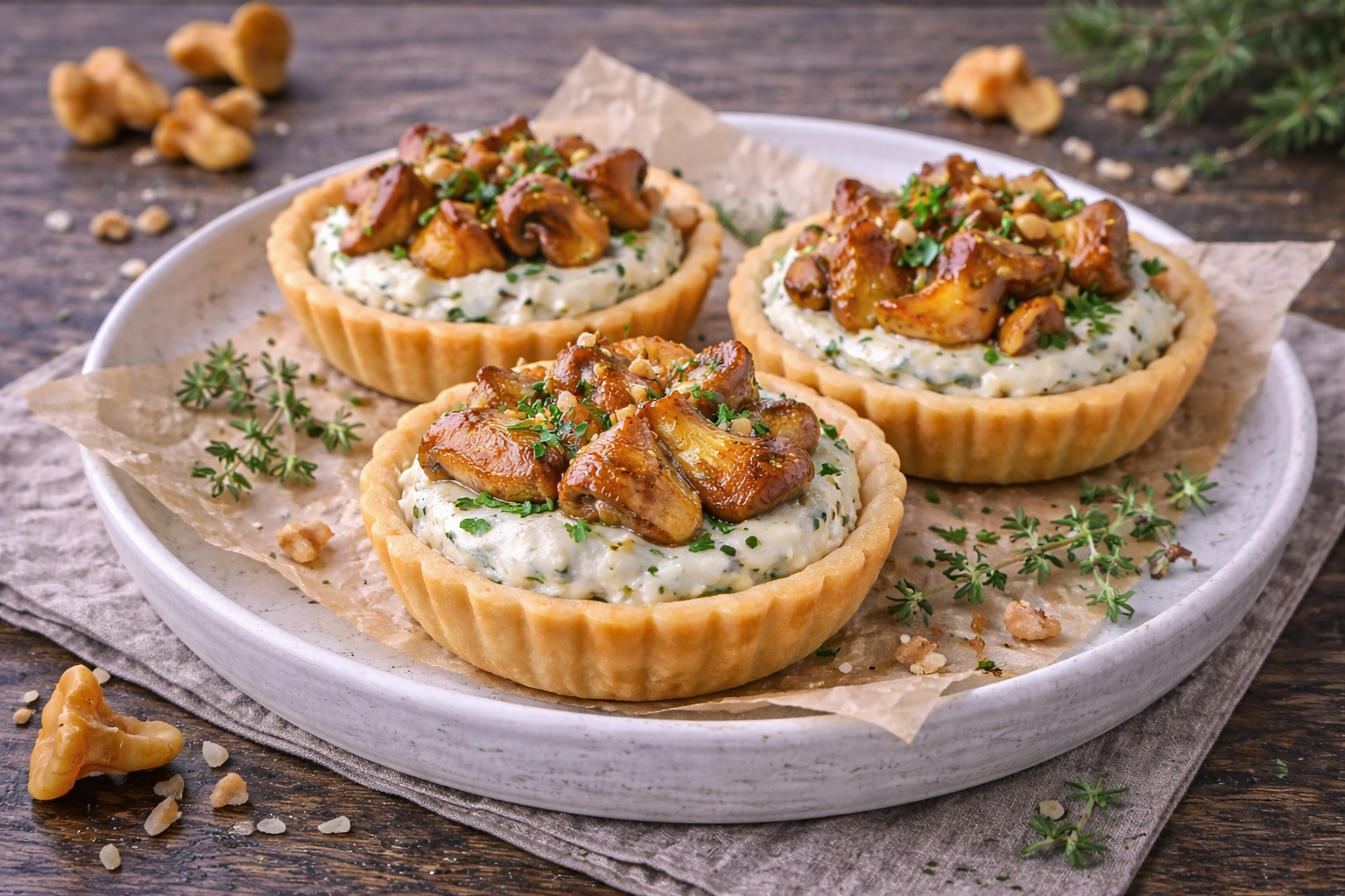 Tartlettes  mit Gorgonzola-Creme und Pfifferlingen (veggie)