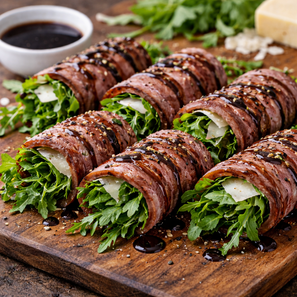 Beef Carpaccio Rolls with Parmesan & Arugula