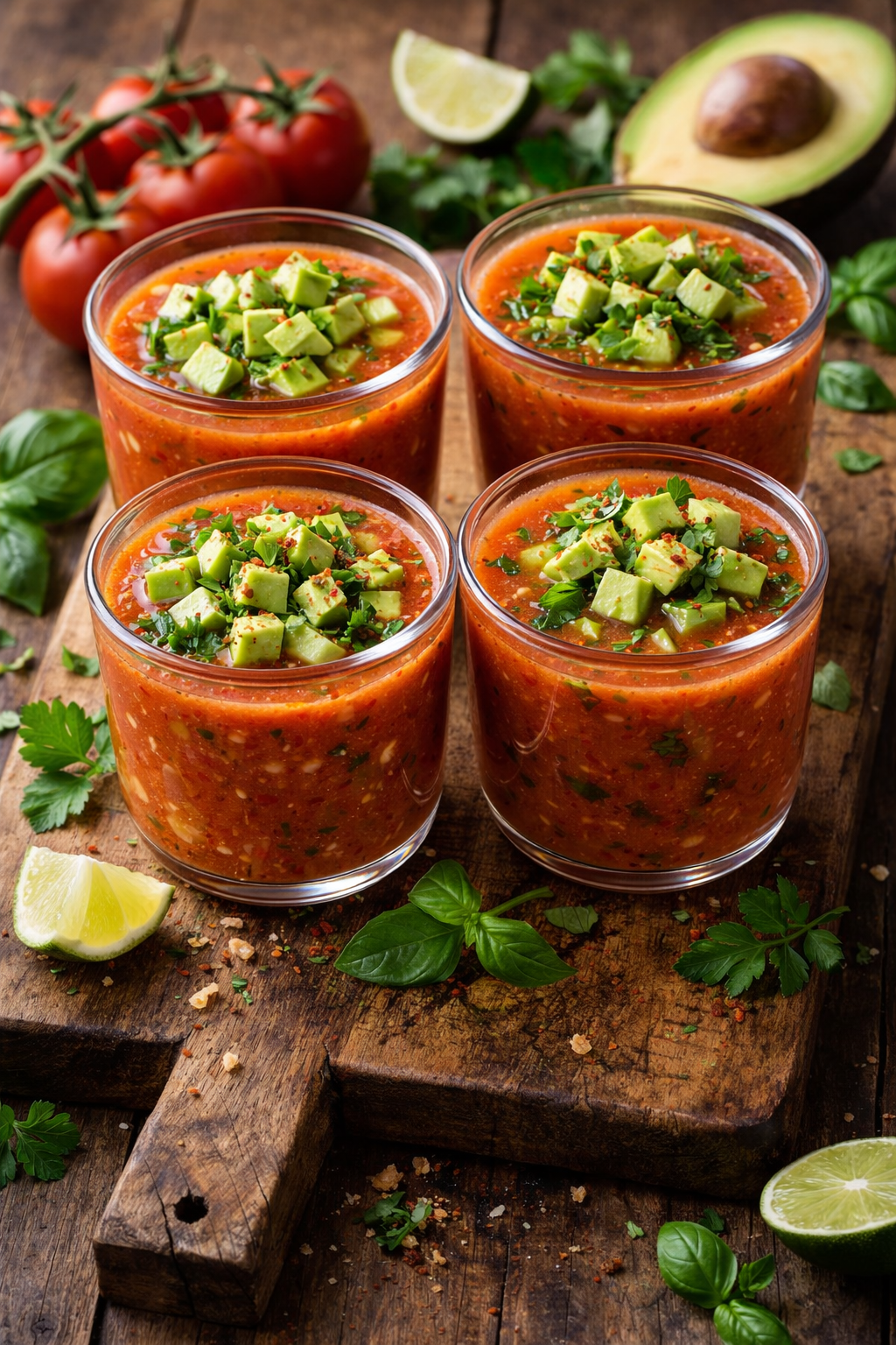 Gazpacho mit Avocado-Topping (vegan)
