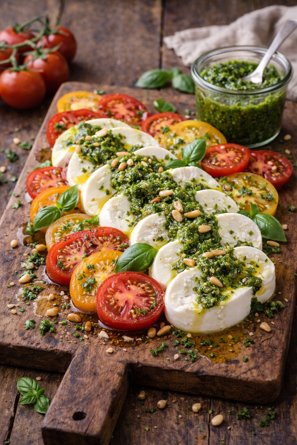 Sommerlicher Burrata-Salat mit Tomaten & Pesto
