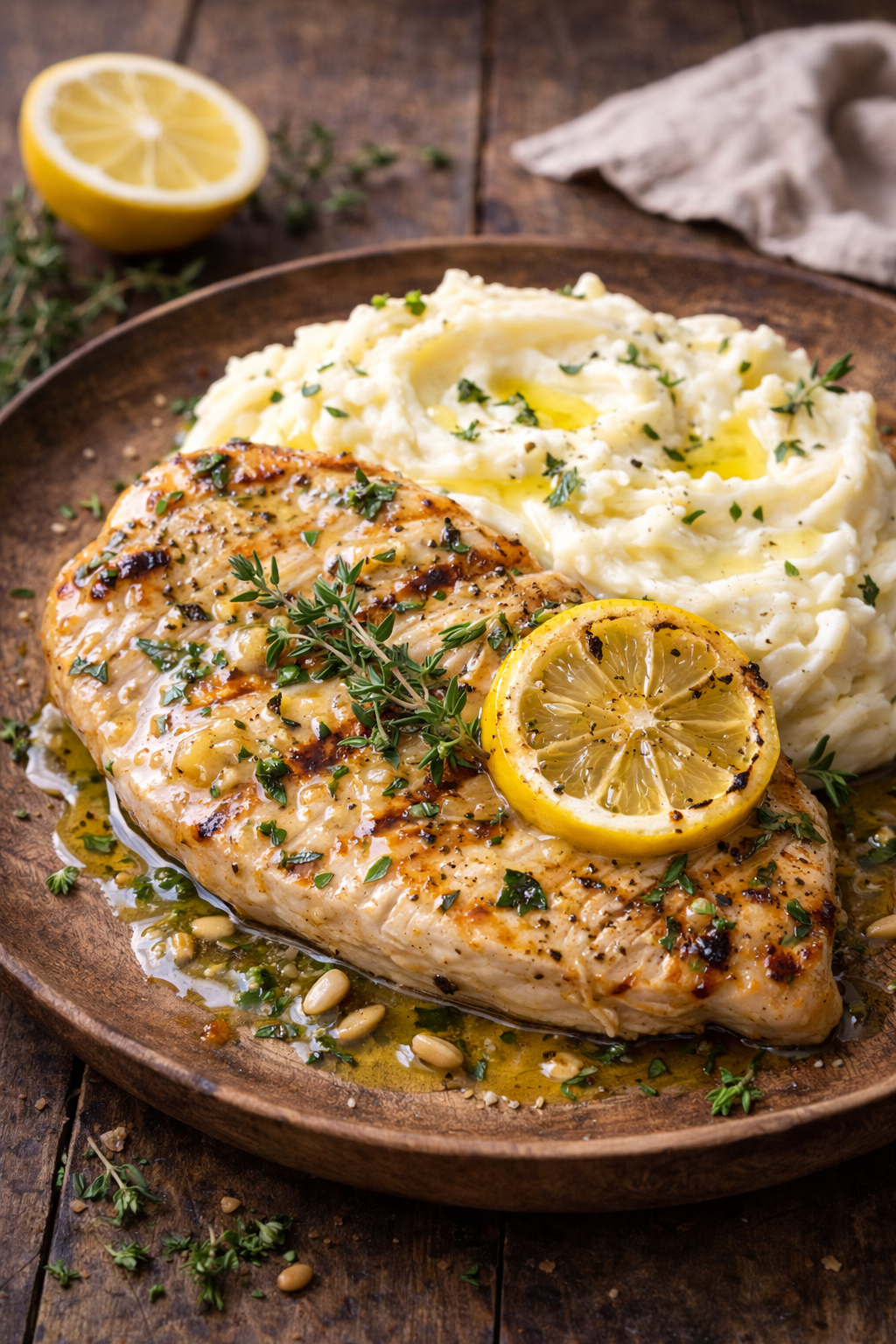 Turkey steak with lemon-thyme marinade