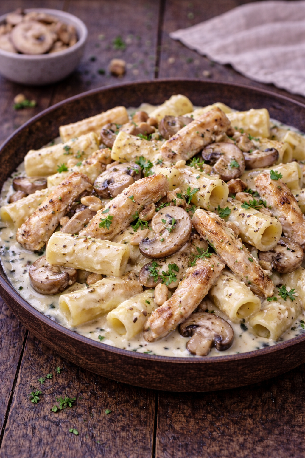 Rigatoni Puten Champignon Rahmsauce