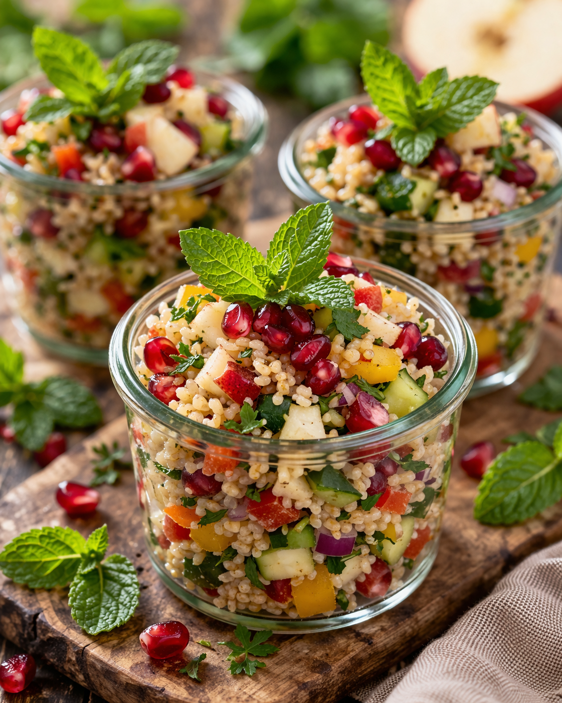 Summer Bulgur Salad with Pomegranate & Mint (vegan)