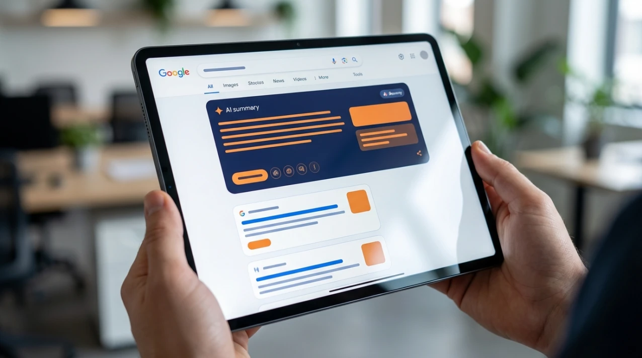 Google Search Generative Experience - interfejs SGE na tablecie