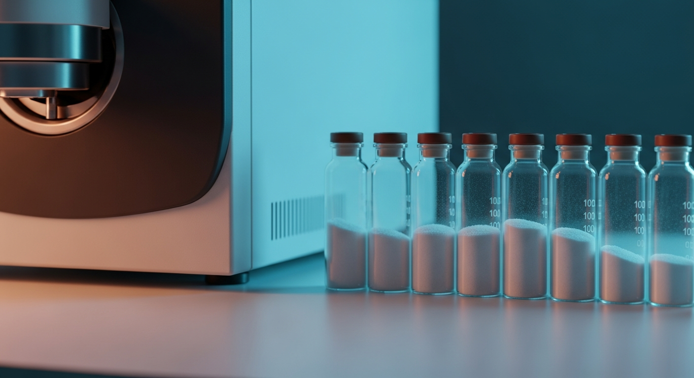 Ultra-modern mass spectrometer machine on a pristine laboratory bench for advanced peptide analysis.