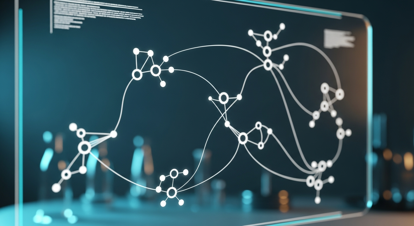 A clean, abstract 2D node-and-network biological vector graphic on a laboratory interface screen, showcasing molecular connections without text.
