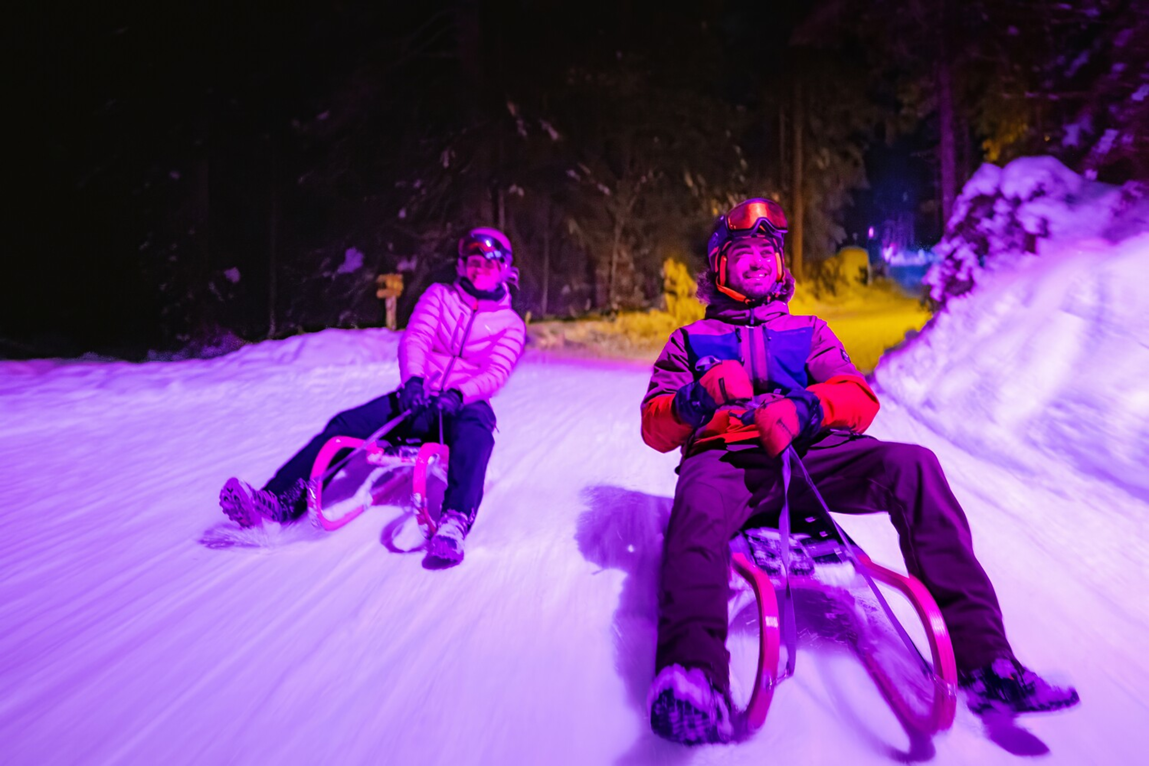 Rodeln im Winterwald