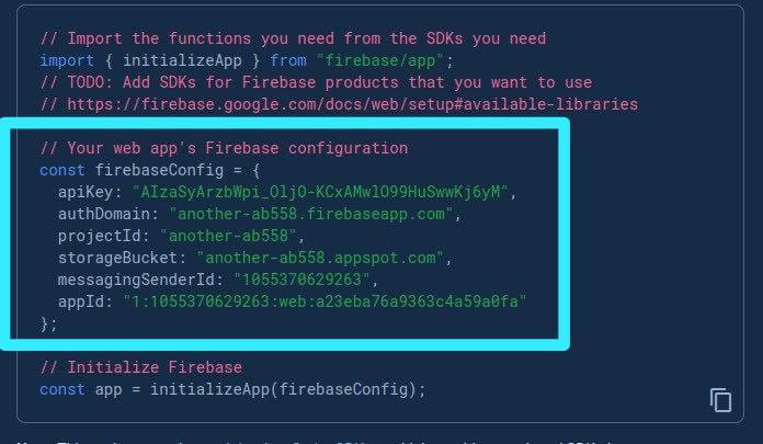 Fire Base Config Screenshot