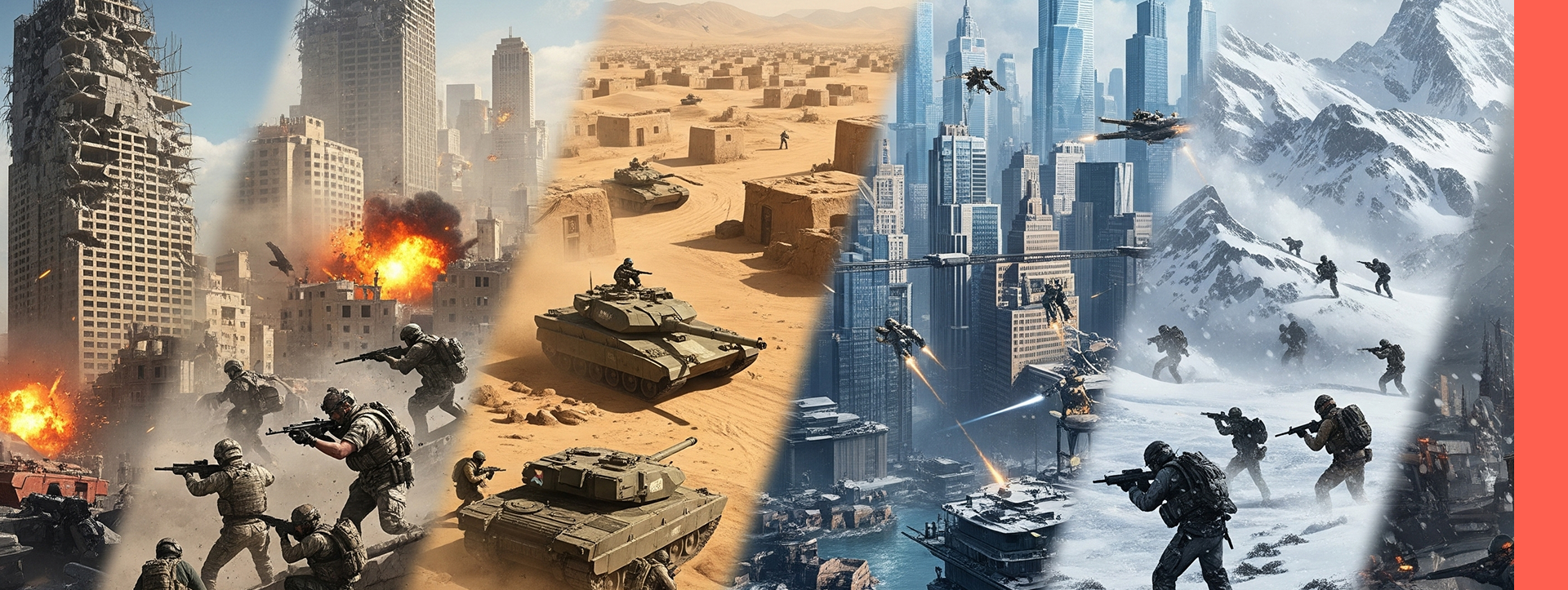 Battlefield 6 multiplayer maps collage featuring Siege of Cairo, Iberian Offensive, Empire State, and Liberation Peak