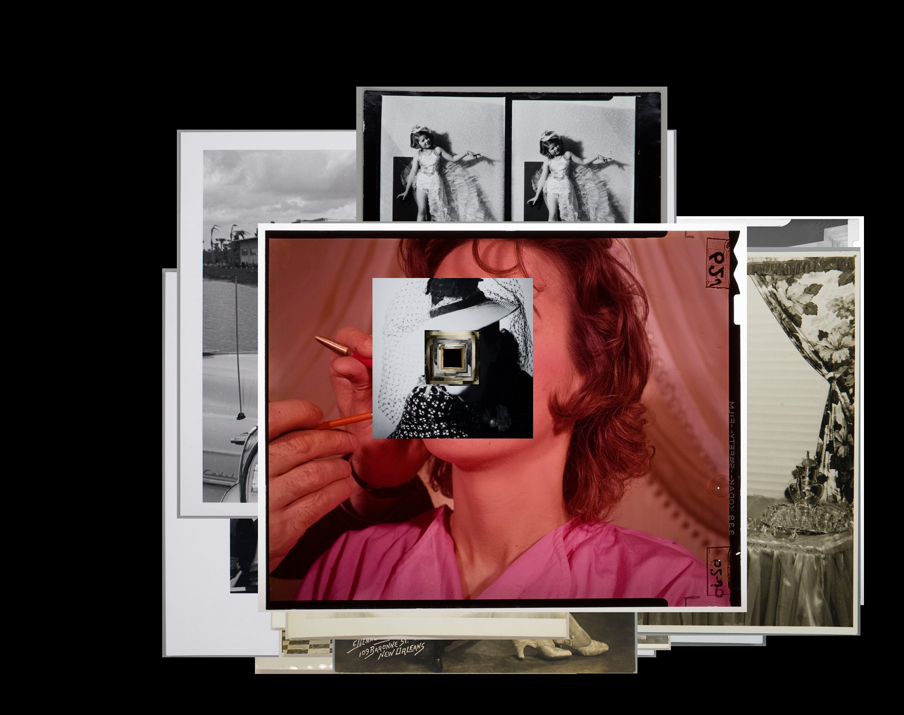 Watching Machines Interface Example. Overlayed images with cutout faces. Watching Machines Interface Example