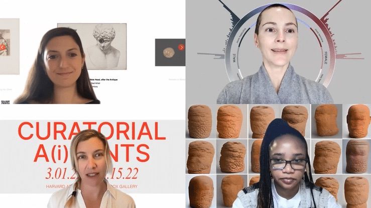 Screenshot of Critical Panel on Zoom featuring from top-left clockwise Giulia Taurino, Lins Derry, Minne Atairu, and Sarah Newman