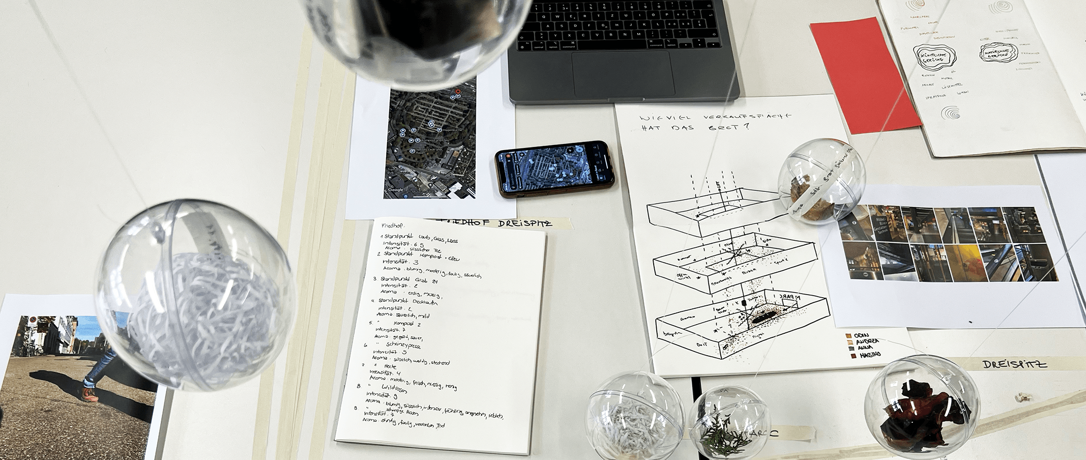 Multimodal mapping and sensing entangled layers in public spaces (methods course at HGK Basel). Photograph by Aylin Tschoepe, 2023