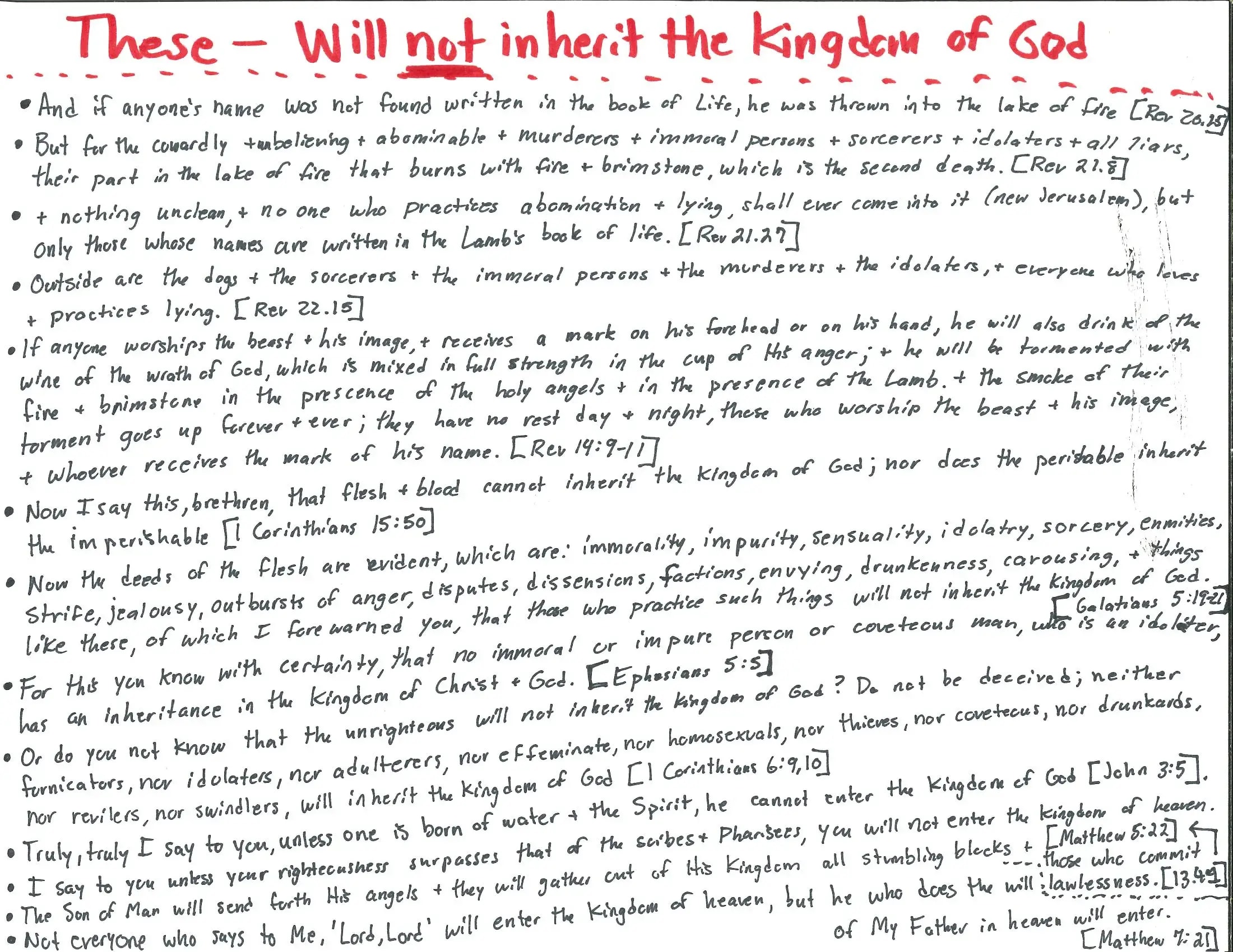 Will Not inherit the Kingdom (verses)