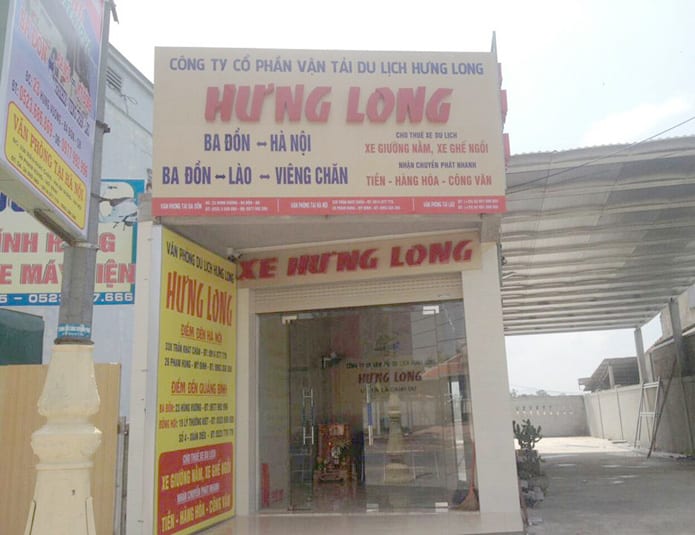 Văn phòng mới của nhà xe Hưng Long tại 23 Hùng Vương, Ba Đồn, Quảng Bình.