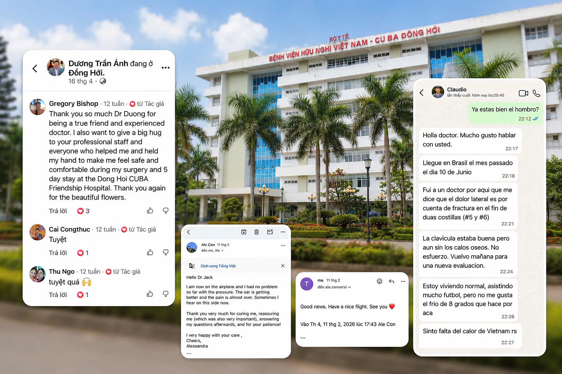 Những lời cảm ơn của các bệnh nhân quốc tế được gửi về từ đất nước bạn - Ảnh: H.L
