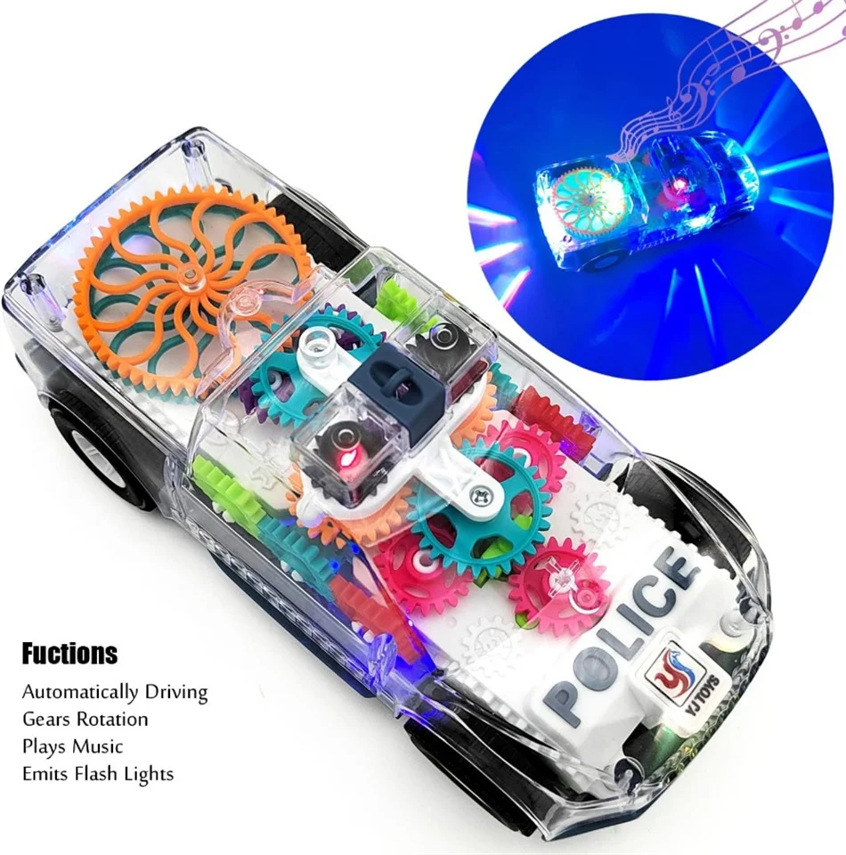 Electric Toy Car Transparent Gear With Lights Music Car Model Toy Universal Grar Police Car Toy - Image 8