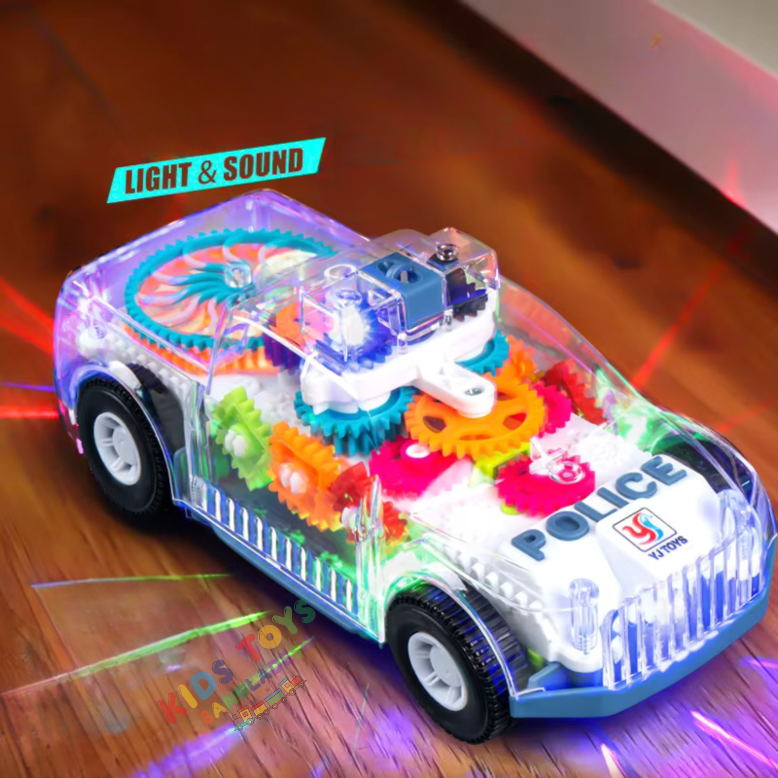 Electric Toy Car Transparent Gear With Lights Music Car Model Toy Universal Grar Police Car Toy - Image 6