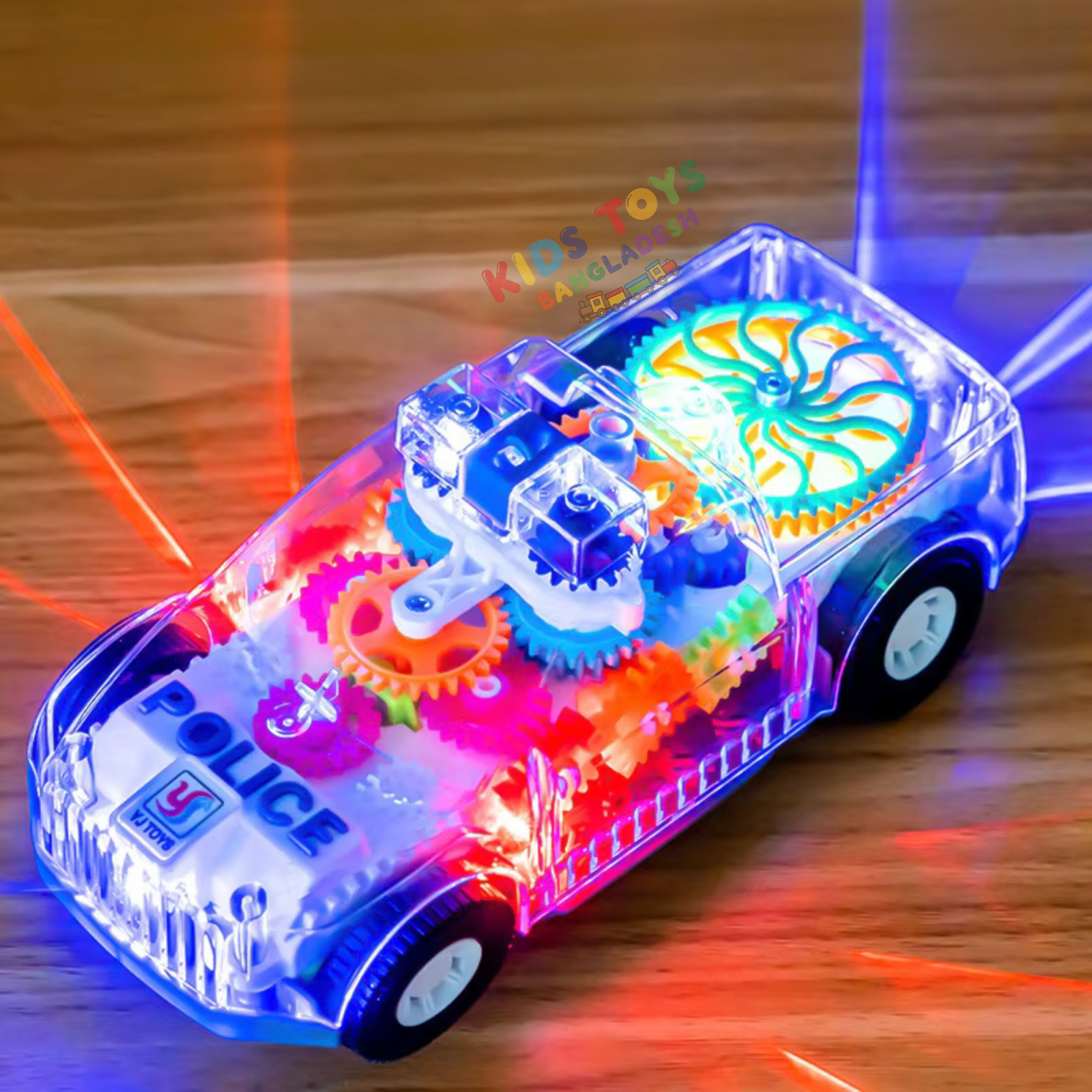 Electric Toy Car Transparent Gear With Lights Music Car Model Toy Universal Grar Police Car Toy - Image 3