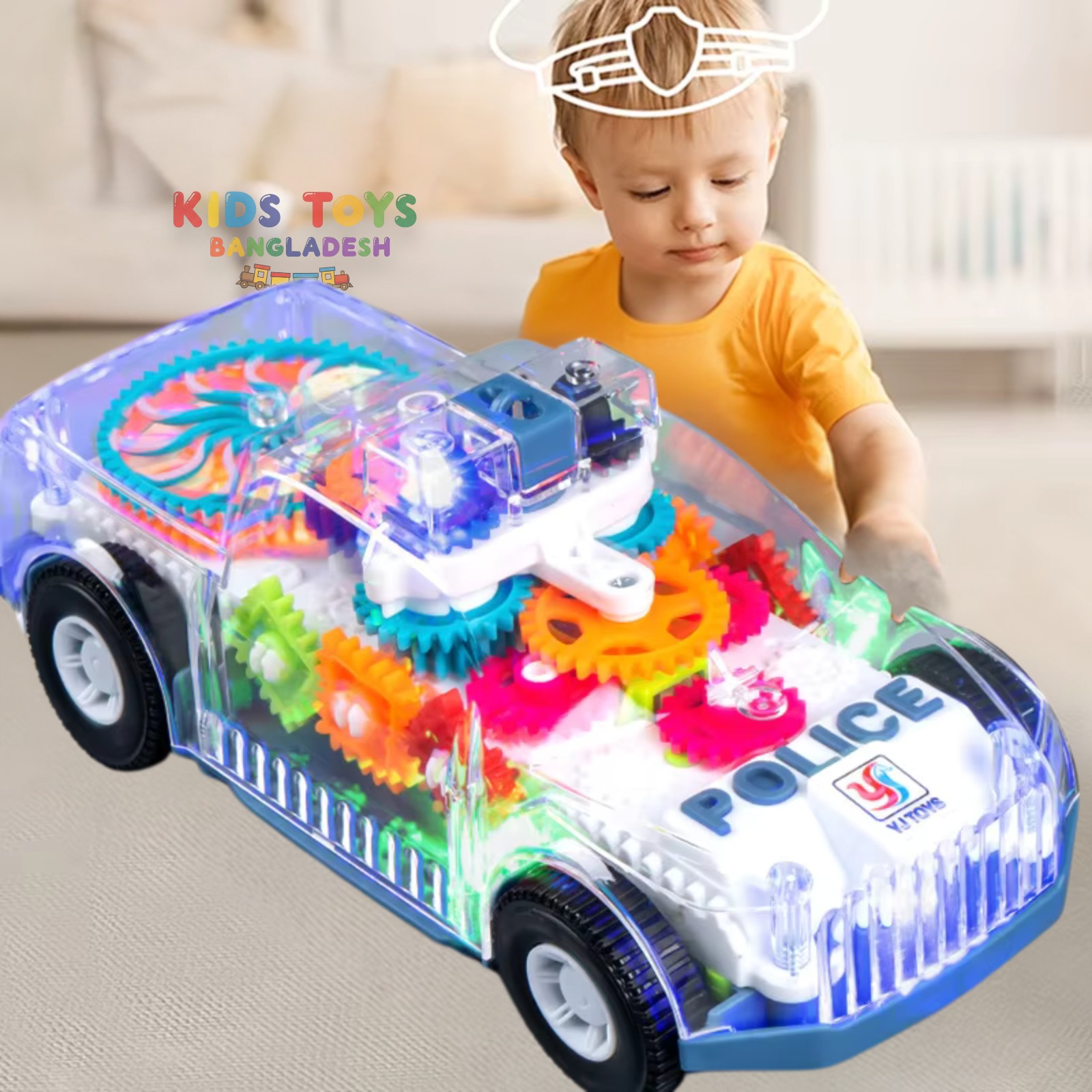 Electric Toy Car Transparent Gear With Lights Music Car Model Toy Universal Grar Police Car Toy - Image 2