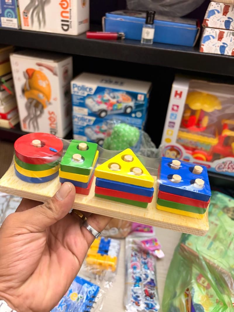 Wooden Geometric Shape Sorting & Stacking Puzzle Toy – 4 Shapes Educational Montessori Learning Board for Toddlers & Kids - Image 3