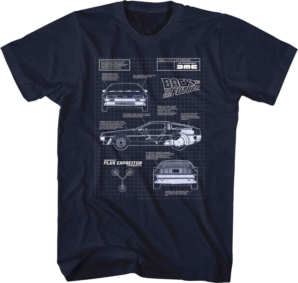 DeLorean Schematic Back To The Future Navy T-Shirt