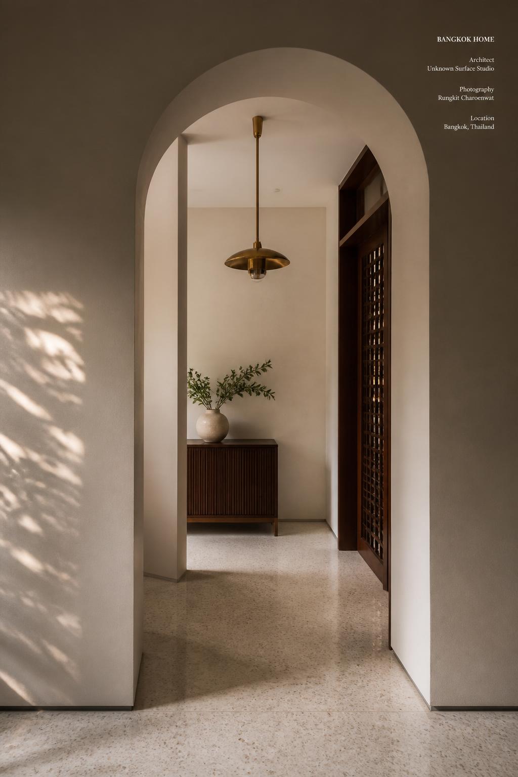 Plaster arch and a measured sketch on the wall