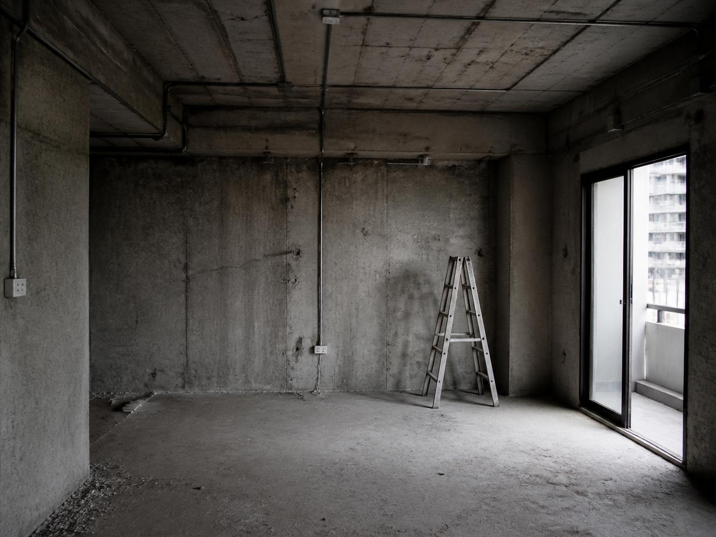 The same room before - concrete, dust, possibility