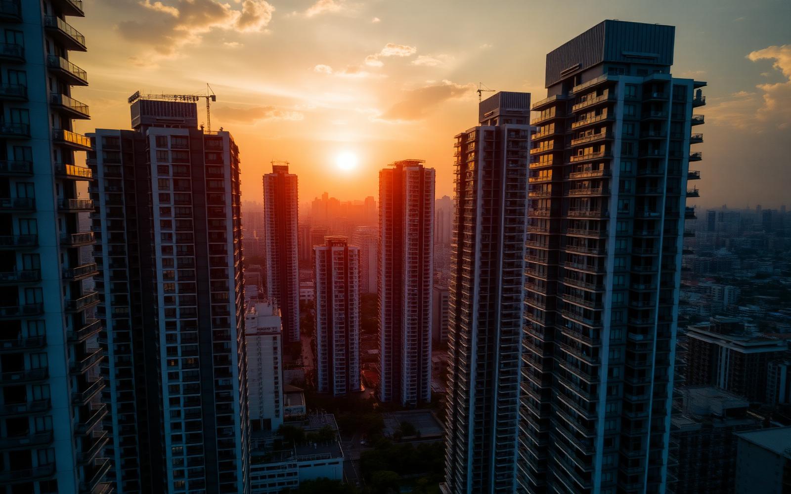 Bangkok condo skyline at sunset