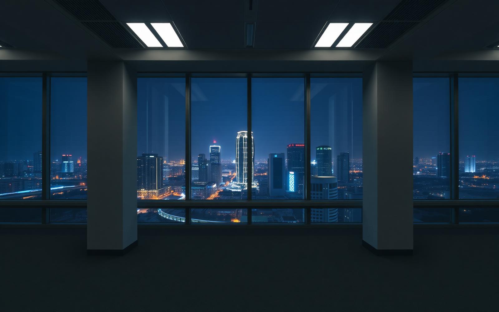 Empty modern Bangkok office at night