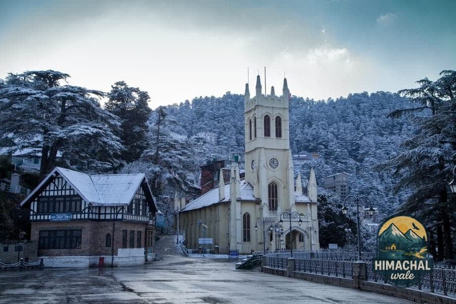 Shimla Ridge with Christ Church and mountain backdrop