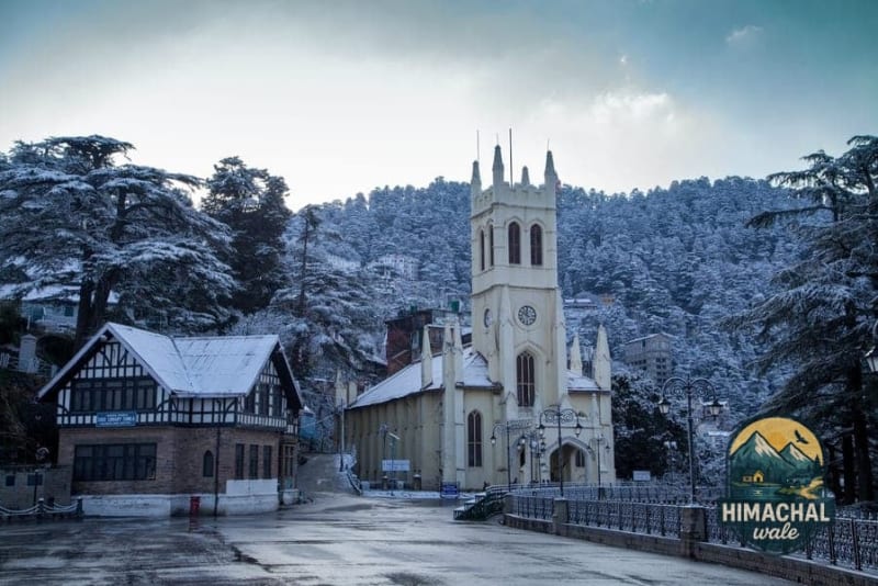 Shimla Ridge with Christ Church and mountain backdrop