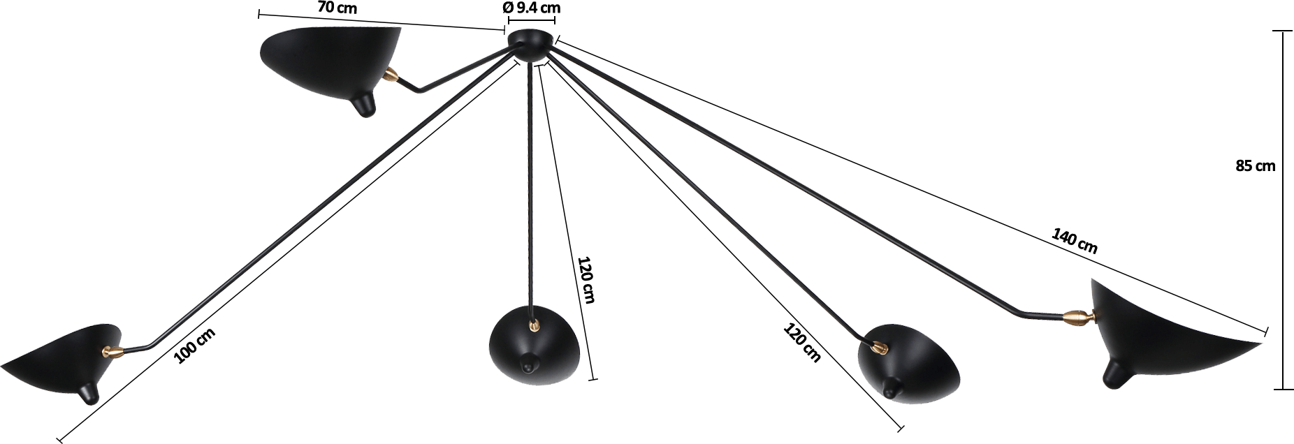 Spider Ceiling Lamp 5 Black Still Arms Mobelaris 
