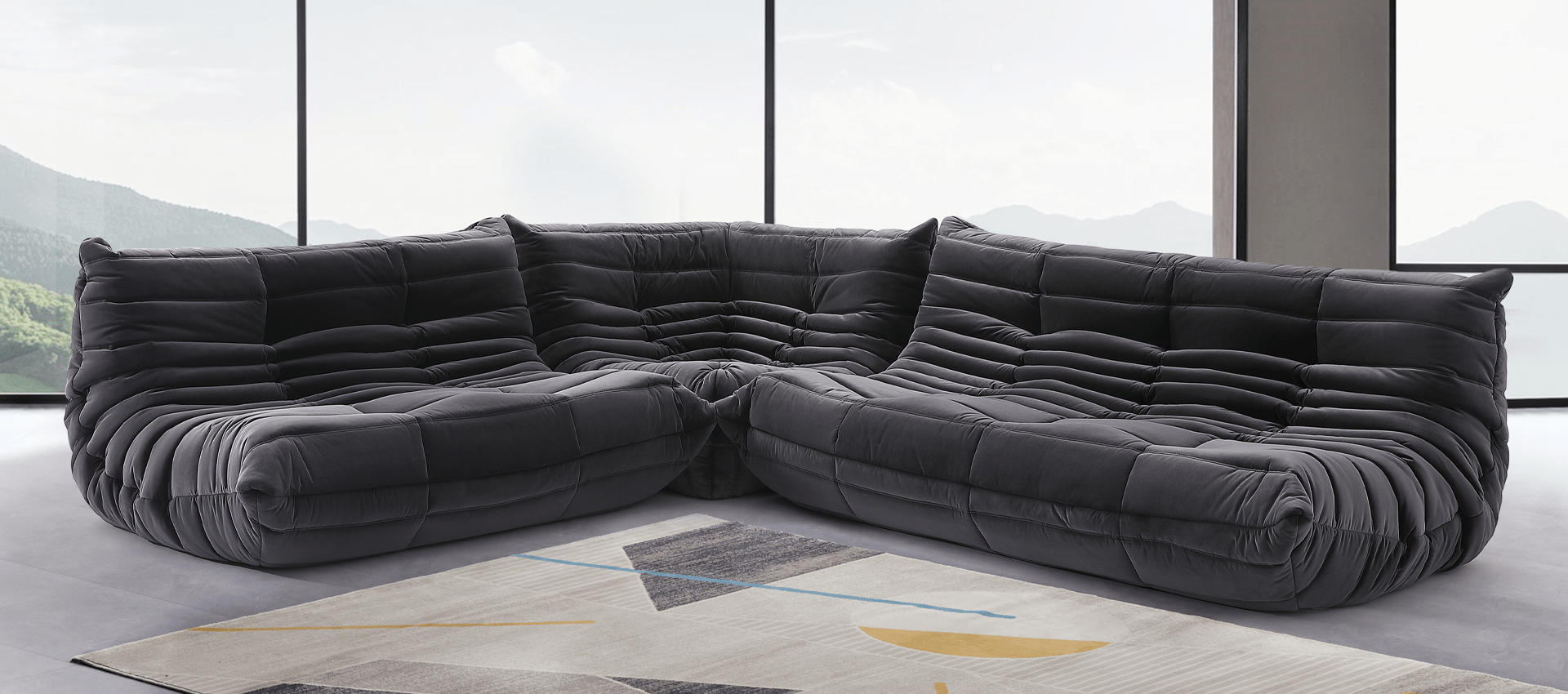 Black Leather Togo Living Room Set by Michel Ducaroy for Ligne Roset, Set  of 5 for sale at Pamono
