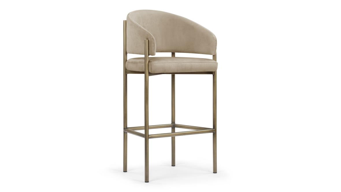 Esme Counter Stool, Latte Vegan Suede and Brushed Brass Esme Counter Stool, Latte Vegan Suede and Brushed Brass image.