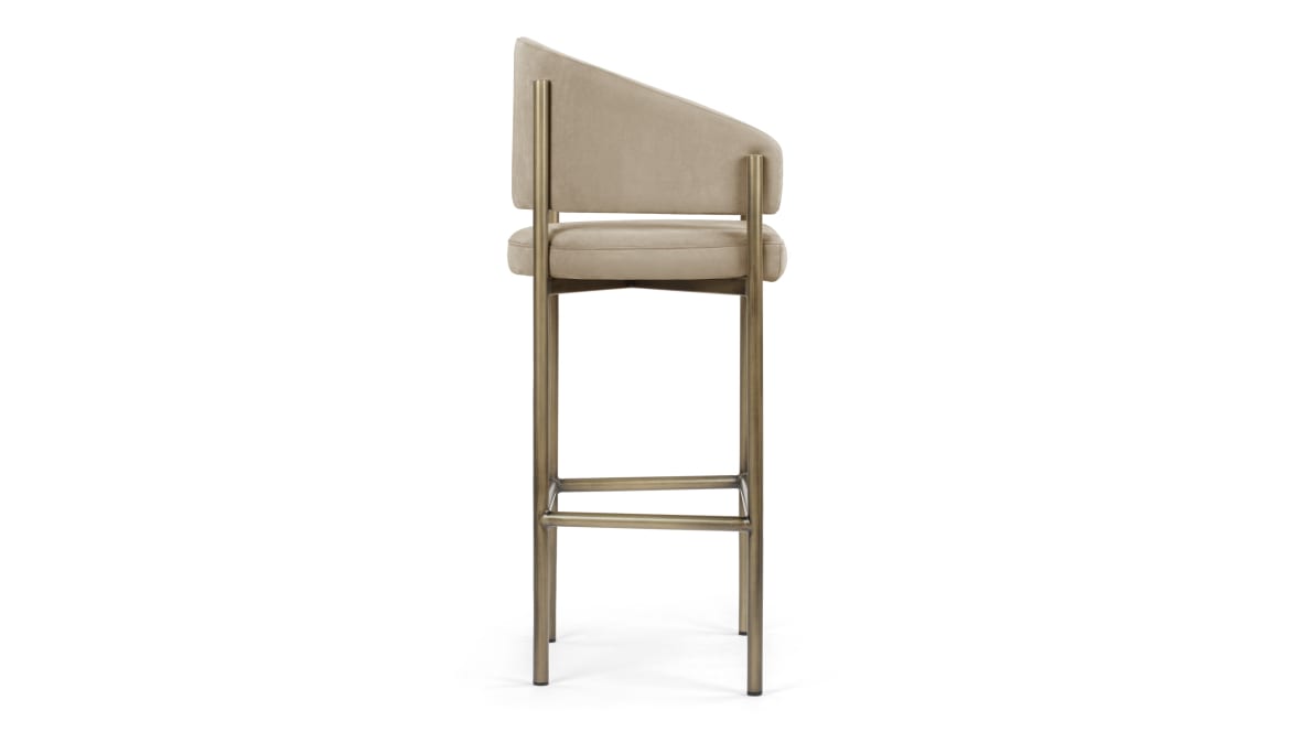 Esme Counter Stool, Latte Vegan Suede and Brushed Brass Esme Counter Stool, Latte Vegan Suede and Brushed Brass image.