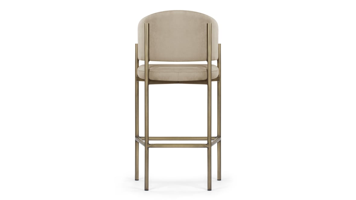 Esme Counter Stool, Latte Vegan Suede and Brushed Brass Esme Counter Stool, Latte Vegan Suede and Brushed Brass image.