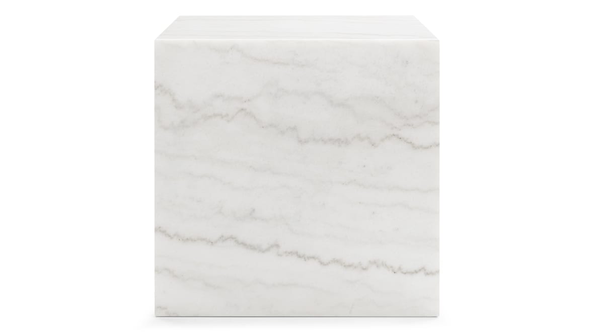 Plinth Short Side Table, White Marble Plinth Short Side Table, White Marble image.
