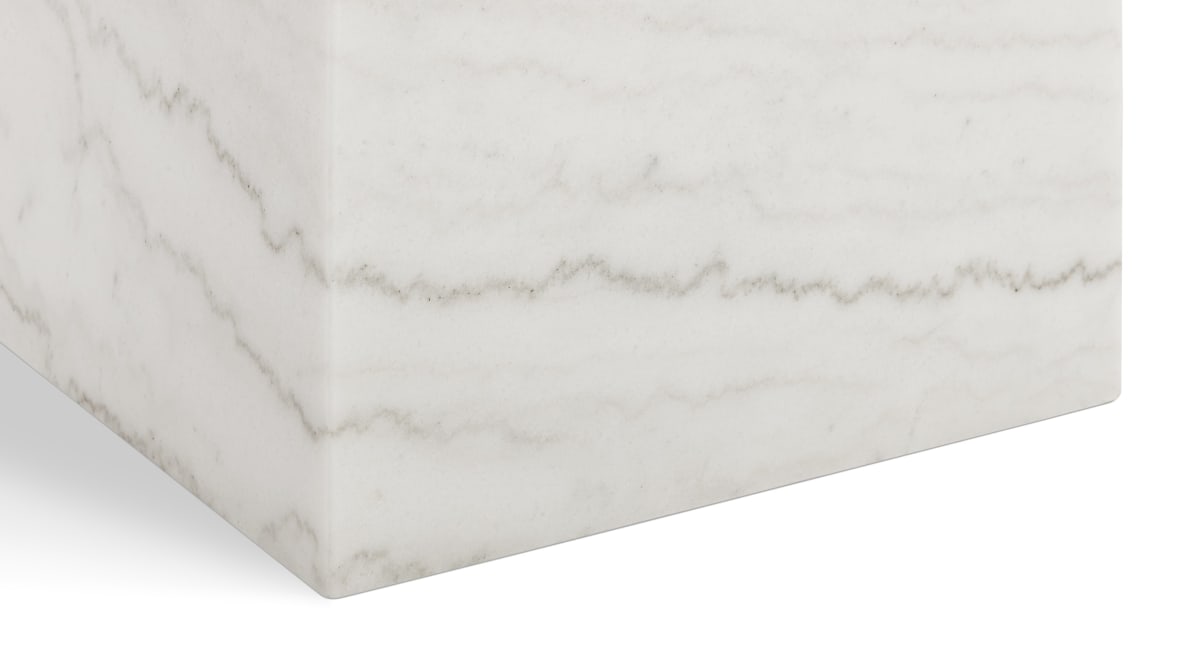 Plinth Short Side Table, White Marble Plinth Short Side Table, White Marble image.