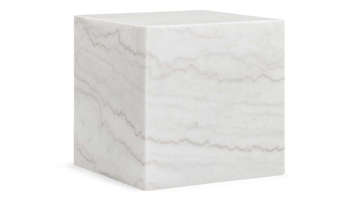 Plinth Short Side Table, White Marble Plinth Short Side Table, White Marble image.